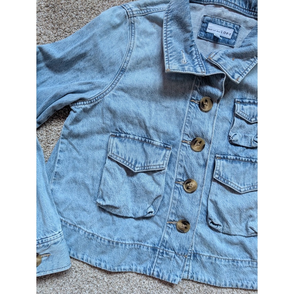 NWOT Loft Womens Sz S Lightweight Denim Jacket Oversized Crop Classic Preppy - Picture 2 of 8